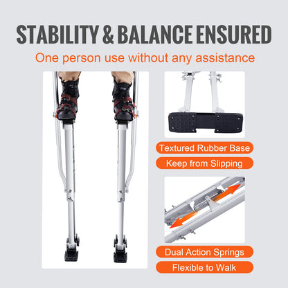 Drywall Stilts, 91.4 cm-127 cm Adjustable Aluminum Tool Stilts with Protective Knee Pads, Durable and Non-slip Work Stilts for Sheetrock Painting, Walking, Taping, Silver