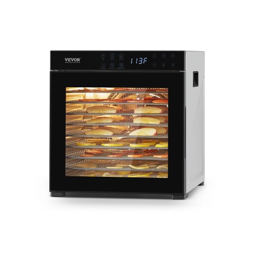 Livsmedelstorkmaskin, 10 rostfria stålbrickor, 1000W elektrisk livsmedelstork med justerbar temperatur och 24-timmars timer, frystork för jerky, kött, frukt, grönsaker, örter, hundgodis