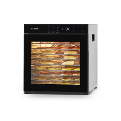 Livsmedelstorkmaskin, 10 rostfria stålbrickor, 1000W elektrisk livsmedelstork med justerbar temperatur och 24-timmars timer, frystork för jerky, kött, frukt, grönsaker, örter, hundgodis