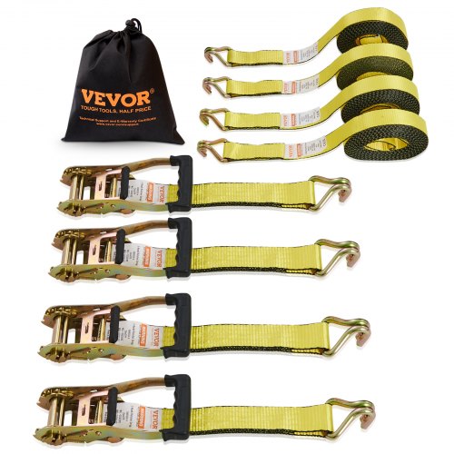 Spärrband (4-pack), 10000 lb brottstyrka, dubbel J-krok inkluderar 4 premium 2" x 27' spärrband med vadderade handtag, för förflyttning av last, apparater, trädgårdsutrustning