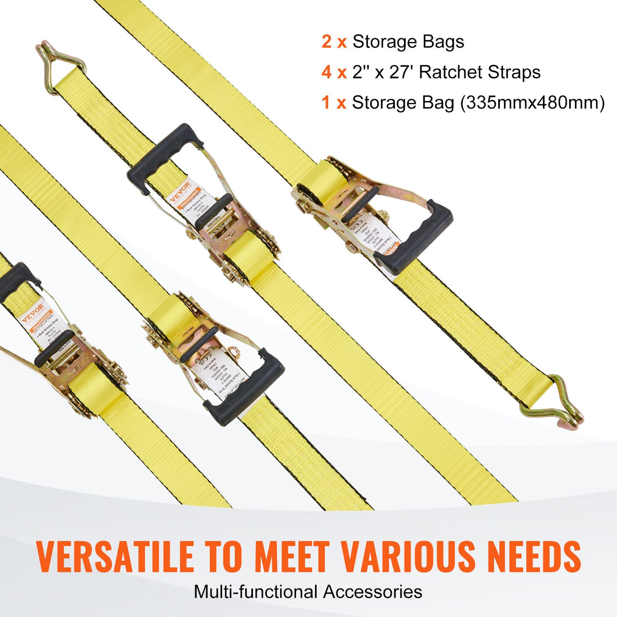 Spärrband (4-pack), 10000 lb brottstyrka, dubbel J-krok inkluderar 4 premium 2" x 27' spärrband med vadderade handtag, för förflyttning av last, apparater, trädgårdsutrustning