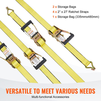 Spärrband (4-pack), 10000 lb brottstyrka, dubbel J-krok inkluderar 4 premium 2" x 27' spärrband med vadderade handtag, för förflyttning av last, apparater, trädgårdsutrustning