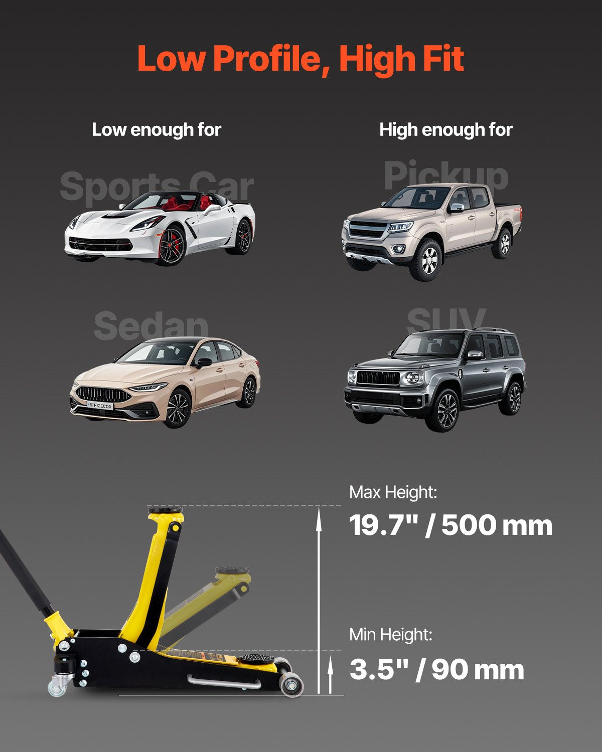 Floor Jack, 3 Ton Low Profile Floor Jack, Aluminum And Steel Racing Floor Jack With Dual Pistons Quick Lift Pump, Floor Jack Lifting Range 90 mm-500 mm