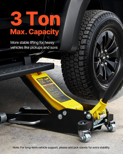 Floor Jack, 3 Ton Low Profile Floor Jack, Aluminum And Steel Racing Floor Jack With Dual Pistons Quick Lift Pump, Floor Jack Lifting Range 90 mm-500 mm
