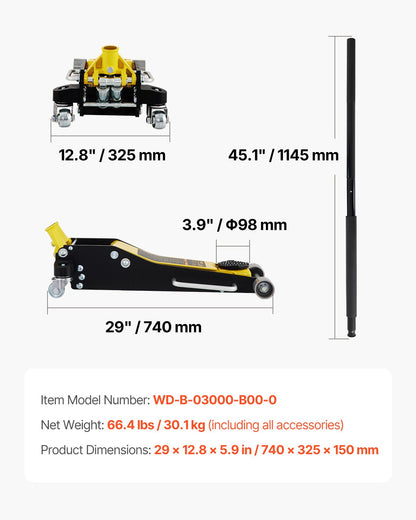 Floor Jack, 3 Ton Low Profile Floor Jack, Aluminum And Steel Racing Floor Jack With Dual Pistons Quick Lift Pump, Floor Jack Lifting Range 90 mm-500 mm