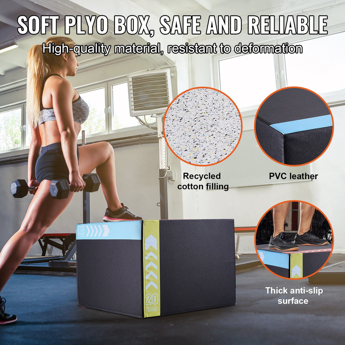 3-i-1 plyometrisk hopplåda, 30/24/20 tums bomullsplyobox, plattforms- och hoppningsagilitybox, halkfri fitnessövningsbox för hemmagymträning, konditionsstyrketräning, svart