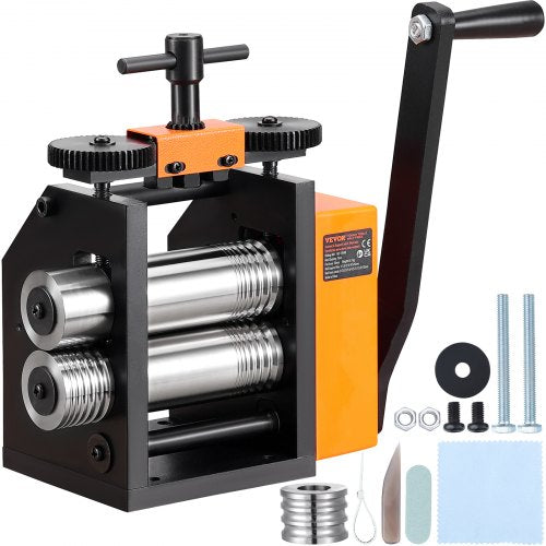 Rolling Mill, 3"/76 mm Jewelry Rolling Mill Machine, 1: 2 Gear Ratio, 3-in-1 Multi-function Rolling Mill, 0.1-7mm Press Thickness for Metal Jewelry Making Sheet Square Wire Semicircle Pattern