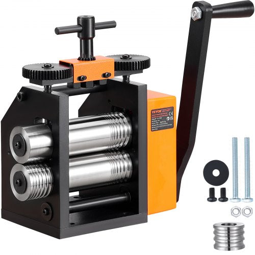 Valsverk, 75 mm smyckesvalsverk, 1:2 utväxling, 3-i-1 multifunktionsvalsverk, 0,03-6,5 mm presstjocklek för metallsmyckestillverkning, fyrkantig tråd, halvcirkelformad plåt