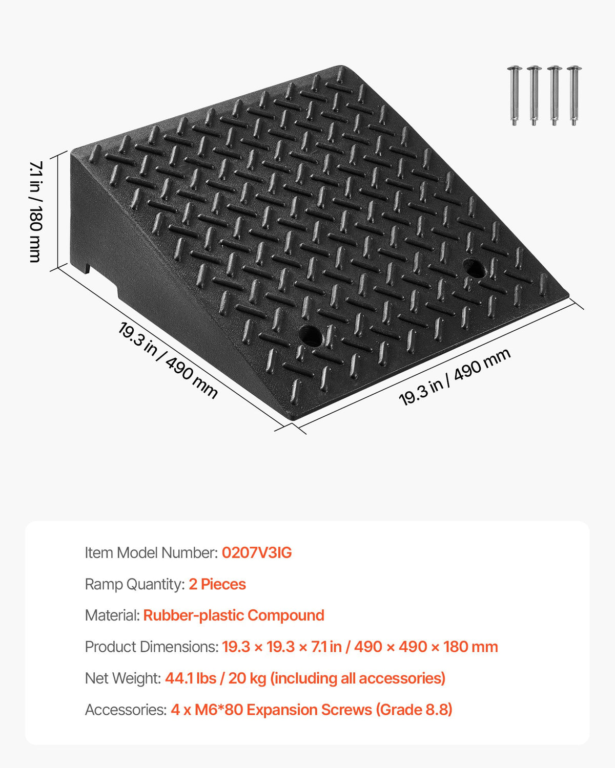 Driveway Curb Ramp, 3.175 Tons Load Capacity, 17.8 cm Rise Height Heavy Duty Curbside Bridge Ramp with Drainage Tank for Wheelchairs, Strollers, Motorcycles, Cars, Lawn Mowers & Trailers, 2 Pack