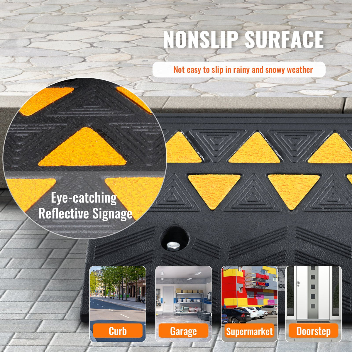 Rubber Curb Ramp 4.25" Rise Height Sidewalk Curb Ramp, 11.8" Width 19.7" Length Driveway Ramp for Curb, 15T Heavy Duty Rubber Ramp for Forklifts, Trucks, Buses, Cars, Wheelchairs, Bikes