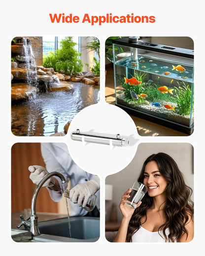 UV-vattenrenare, 12W 1GPM, 220V mångsidigt ultraviolett vattenrenarfilter med hölje i rostfritt stål, UV-vattenfilter för hela huset med kvartshylsa, lämplig för dusch/drickande/rengöring