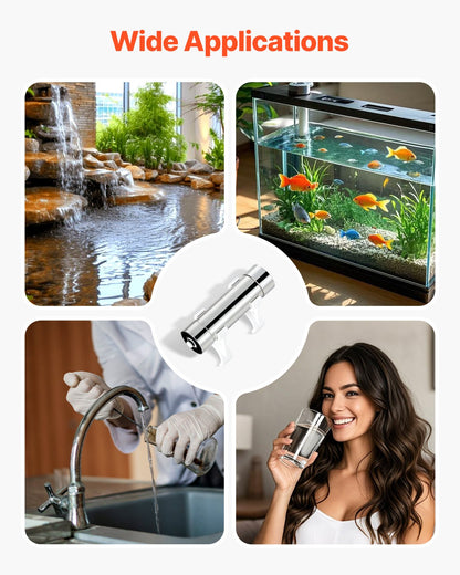 UV-vattenrenare, 8W 1GPM, 220V mångsidigt ultraviolett vattenrenarfilter med hölje i rostfritt stål, UV-vattenfilter för hela huset med kvartshylsa, lämplig för dusch/drickande/rengöring