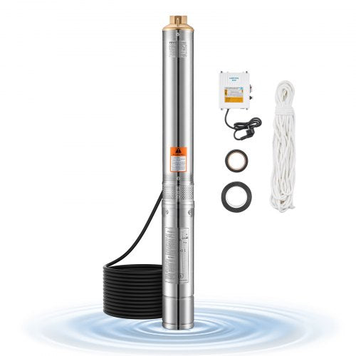 Dränkbar djupbrunnspump, 550 W uteffekt, 230 V, 65 l/min flöde 85 m (279 fot) tryckhöjd, med 20 m (65,62 fot) sladd, extern kontrollbox, vattenpump i rostfritt stål, för industriell bevattning och hemmabruk, IP68