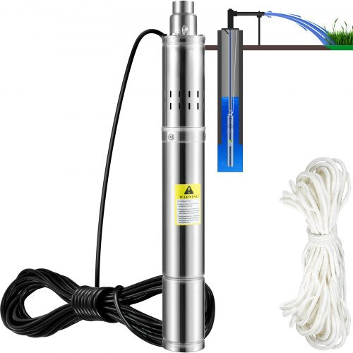 Dränkbar djupbrunnspump, 550W 230V/50Hz, 35L/min 108 m huvudsandbeständig <5%, 20 m elkabel, 7,6 cm vattenpumpar i rostfritt stål för industri, bevattning och hemmabruk, IP68 vattentät