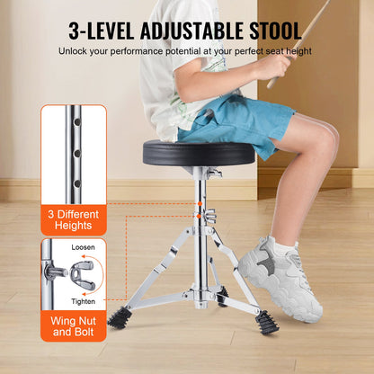 Kids Drum Set, 3-Piece, 14 in Beginner Drum Set with Adjustable Throne Cymbal Pedal Two Pairs of Drumsticks, 8" Tom Drum 10" Snare Drum 14" Bass Drum, Starter Drum Kit for Child Kids, Black