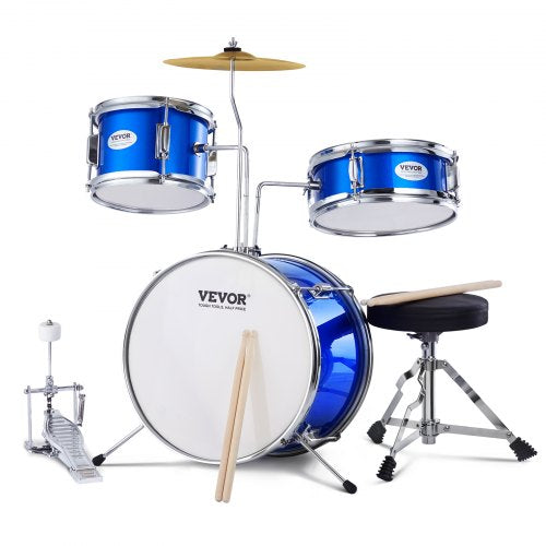 Barntrumset, 3-delars, 14-tums nybörjartrumset med justerbar throne-cymbalpedal, två par trumstockar, 8-tums puktrumma, 10-tums virveltrumma, 14-tums bastrumma, nybörjartrumset för barn, blå