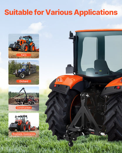 3-punkts dragkrok, 2-tums fäste, 3-punkts snabbkoppling med 3 kulor, dragstångsadapter för traktor, kompatibel med Kubota, Mahindra, Ford, Yanmar, John Deere, Massey Ferguson