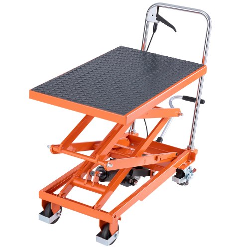 Hydrauliskt lyftbord, 227 kg kapacitet, 127 cm lyfthöjd, dubbel saxlyftbordsvagn med 4 hjul och halkfri dyna, manuell hydraulisk lyftvagn för materialhantering och transport