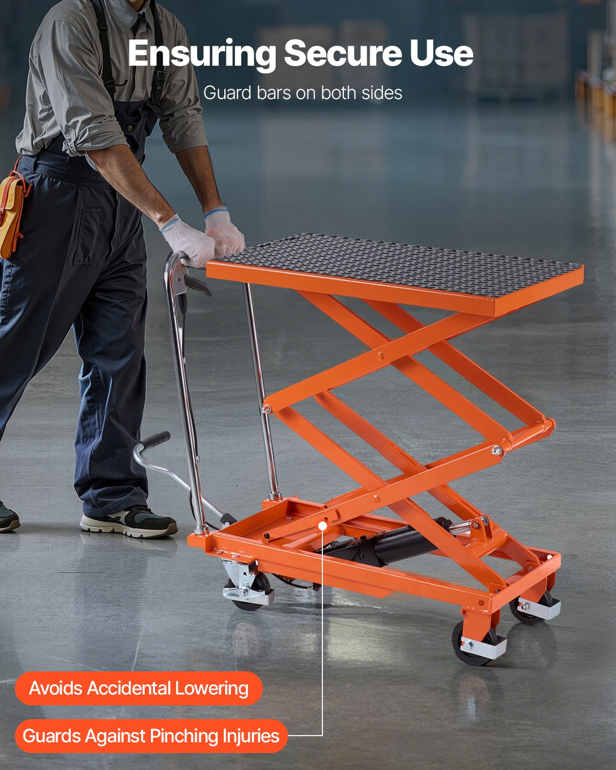 Hydrauliskt lyftbord, 227 kg kapacitet, 127 cm lyfthöjd, dubbel saxlyftbordsvagn med 4 hjul och halkfri dyna, manuell hydraulisk lyftvagn för materialhantering och transport