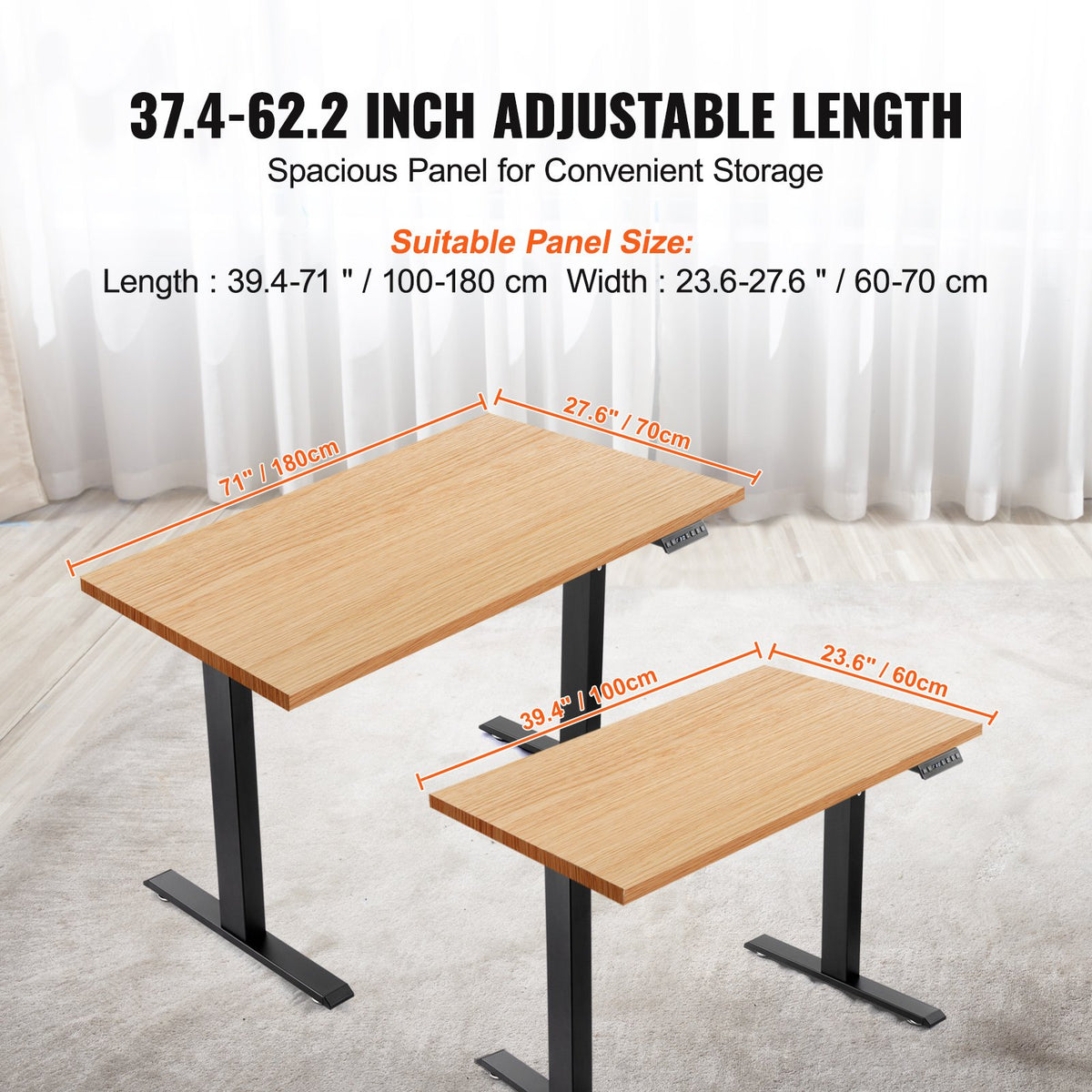 Stående skrivbordsram, justerbar 70-117 cm höjd och 95-158 cm längd elektriska ståben för datorbord, ergonomisk gör-det-själv-arbetsstation för hem och kontor (endast svart ram)