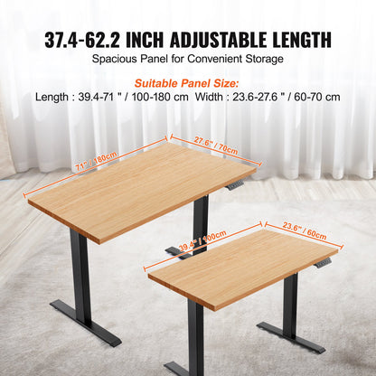 Stående skrivbordsram, justerbar 70-117 cm höjd och 95-158 cm längd elektriska ståben för datorbord, ergonomisk gör-det-själv-arbetsstation för hem och kontor (endast svart ram)