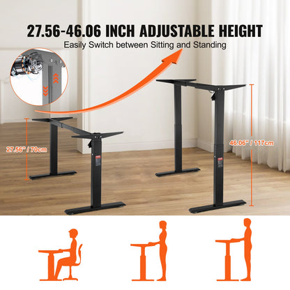 Stående skrivbordsram, justerbar 70-117 cm höjd och 95-158 cm längd elektriska ståben för datorbord, ergonomisk gör-det-själv-arbetsstation för hem och kontor (endast svart ram)