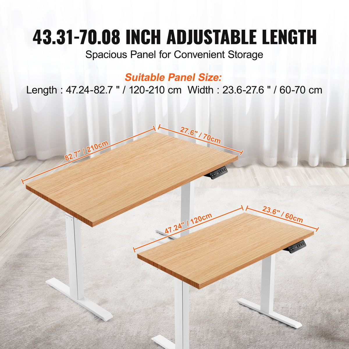Stående skrivbordsram med dubbel motor, justerbar höjd 70-117 cm och längd 110-178 cm, elektriska ståben för datorbord, ergonomisk gör-det-själv-arbetsstation för hem och kontor (endast vit ram)