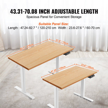 Stående skrivbordsram med dubbel motor, justerbar höjd 70-117 cm och längd 110-178 cm, elektriska ståben för datorbord, ergonomisk gör-det-själv-arbetsstation för hem och kontor (endast vit ram)