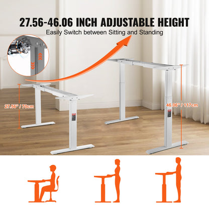 Stående skrivbordsram med dubbel motor, justerbar höjd 70-117 cm och längd 110-178 cm, elektriska ståben för datorbord, ergonomisk gör-det-själv-arbetsstation för hem och kontor (endast vit ram)