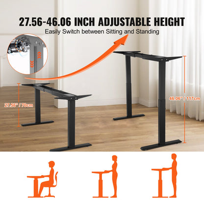 Elektrisk ståbordsram med dubbel motor, justerbar 70-117 cm höjd, svart
