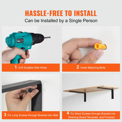 Hyllkonsol, kraftiga flytande hyllkonsoler 10 x 6 tum, 4 st konsoler för hyllor, 5 mm tjock mattsvart L-hyllkonsol, stålhyllkonsoler med 160 lbs lastkapacitet
