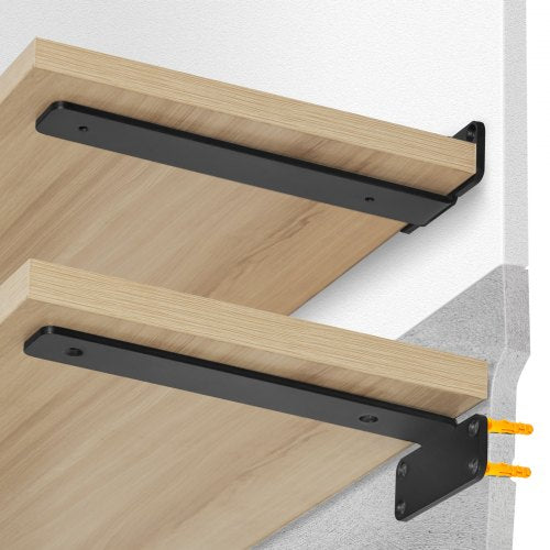 Hyllkonsol, 30 cm L x 10 cm B x 4 cm H, 6 st., kraftiga flytande hyllkonsoler, hyllkonsoler, 5 mm tjock mattsvart L-hyllkonsol, stålhyllkonsoler med 71 kg lastkapacitet