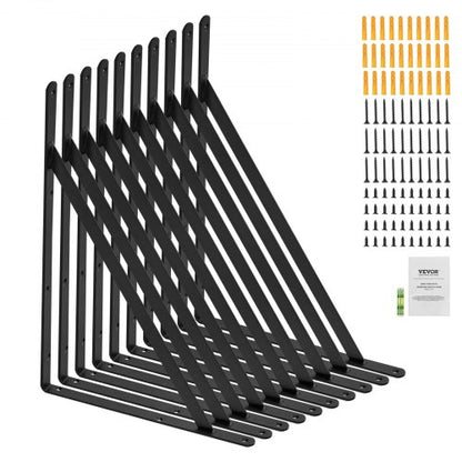 Shelf Bracket, 12 x 8 in 10 Pcs, Heavy Duty Floating Shelf Brackets, Brackets for Shelves, 3mm Thick Matte Black Triangle Shelf Bracket,Steel Shelving Brackets with 160 lbs Load Capacity