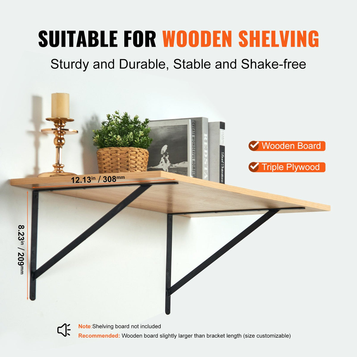 Shelf Bracket, 12 x 8 in 10 Pcs, Heavy Duty Floating Shelf Brackets, Brackets for Shelves, 3mm Thick Matte Black Triangle Shelf Bracket,Steel Shelving Brackets with 160 lbs Load Capacity