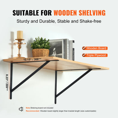 Shelf Bracket, 12 x 8 in 10 Pcs, Heavy Duty Floating Shelf Brackets, Brackets for Shelves, 3mm Thick Matte Black Triangle Shelf Bracket,Steel Shelving Brackets with 160 lbs Load Capacity
