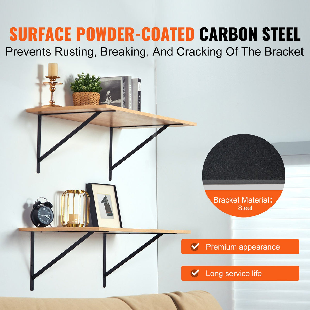 Shelf Bracket, 12 x 8 in 10 Pcs, Heavy Duty Floating Shelf Brackets, Brackets for Shelves, 3mm Thick Matte Black Triangle Shelf Bracket,Steel Shelving Brackets with 160 lbs Load Capacity