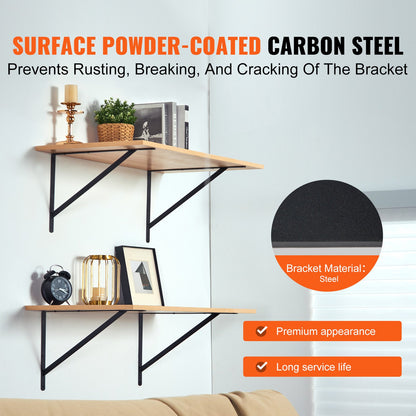 Shelf Bracket, 12 x 8 in 10 Pcs, Heavy Duty Floating Shelf Brackets, Brackets for Shelves, 3mm Thick Matte Black Triangle Shelf Bracket,Steel Shelving Brackets with 160 lbs Load Capacity