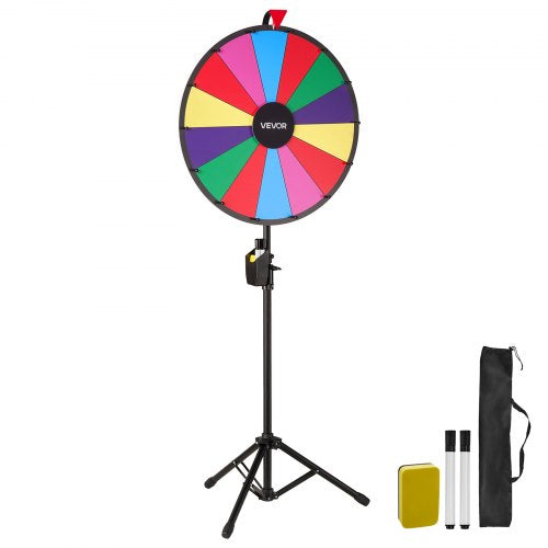 610 mm snurrande prishjul, 14 platser med stativ, justerbar höjd för lycko-roulette med whiteboard och 2 markörer, 6 färger, enkel montering, för fest, pub, mässa, karneval