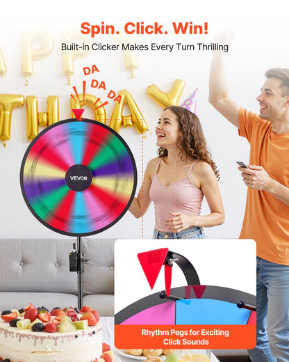 610 mm snurrande prishjul, 14 platser med stativ, justerbar höjd för lycko-roulette med whiteboard och 2 markörer, 6 färger, enkel montering, för fest, pub, mässa, karneval