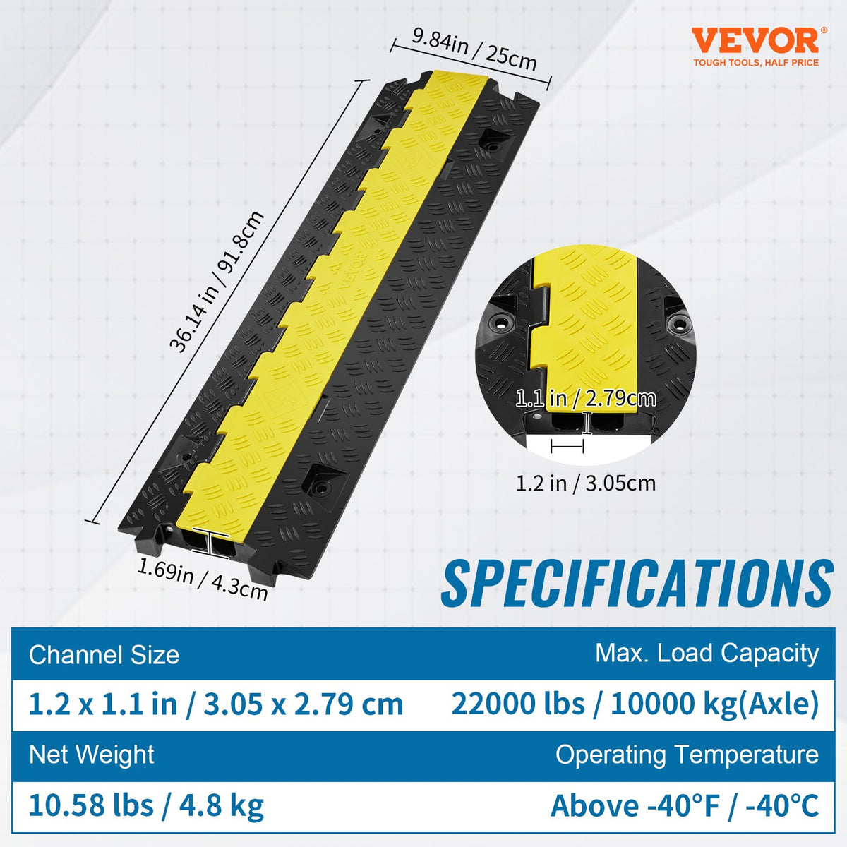 Cable Protector Ramp, 91.8x25x4.3 cm 2 Channel, 9979 kg/axle Capacity Heavy Duty TPU Wire Cord Cover Ramp Hose Protector Ramp Driveway, Traffic Speed Bump w/ TPR Flip-Open Top Cover, for Indoor & Outdoor