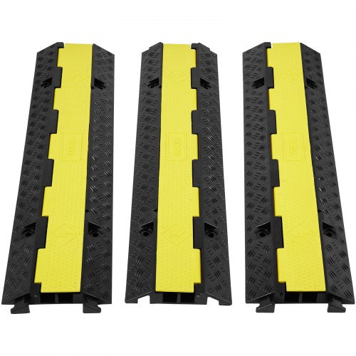 3 Pack Rubber Cable Protector Ramp, 2 Channel, 5443.1 kg/axle Capacity Heavy Duty Hose Wire Cover Ramp Driveway, Traffic Speed Bump w/ Flip-Open Top Cover&1524 cm Warning Tape, for Indoor&Outdoor