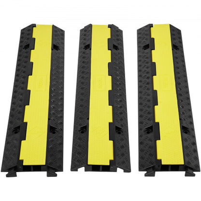 3 Pack Rubber Cable Protector Ramp, 2 Channel, 5443.1 kg/axle Capacity Heavy Duty Hose Wire Cover Ramp Driveway, Traffic Speed Bump w/ Flip-Open Top Cover&1524 cm Warning Tape, for Indoor&Outdoor