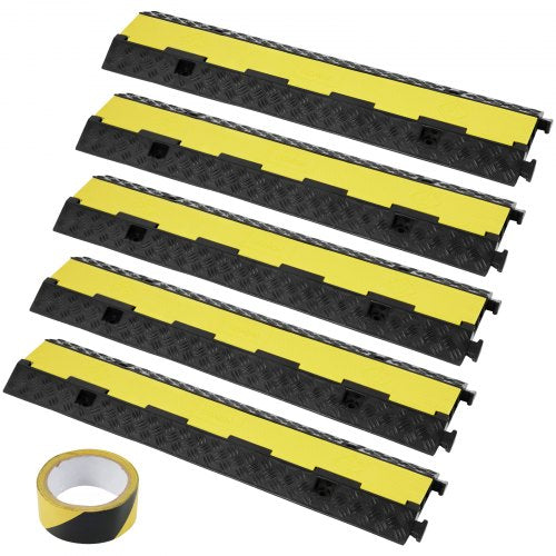 5 st gummivajerskyddsramp 98x24x4,5 cm, 2 kanaler, 12000 lbs/axelkapacitet Kraftigt slangvajerskydd för rampuppfart, trafikhinder med öppningsbart toppskydd och 50 fot varningstejp, för inomhus- och utomhusbruk