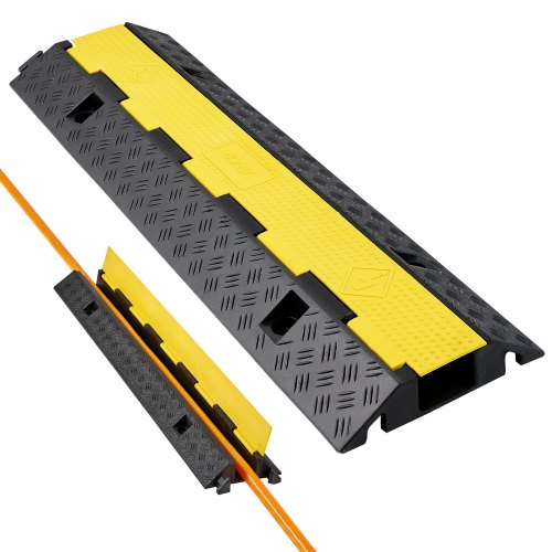 Kabelskyddsramp, 9 979 kg/axelkapacitet, 1-kanals kraftig gummisnöre, slangskydd för vajer, 70 x 50 mm kanal, trafikhinder med öppningsbart toppskydd, för inomhusbruk och utomhusbruk, 1-pack