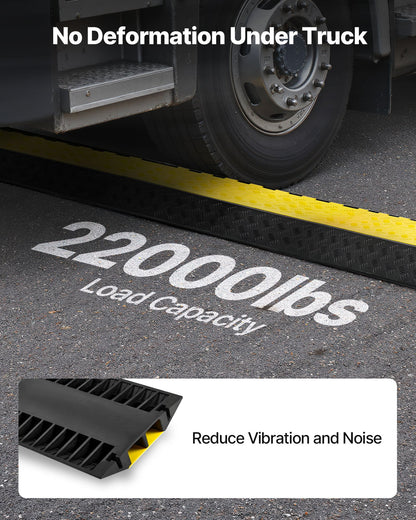 Cable Protector Ramp, 9,979 kg/axle Capacity, 2 Channel Heavy Duty Rubber Cord Hose Wire Cover, 100 x 75 mm Channel, Traffic Speed Bump with Flip-Open Top Cover, for Indoor Outdoor Use, 1 Pack