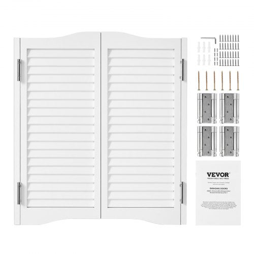Svängbara cafédörrar, välvda innerdörrar för salong 91,4 x 91,4 cm, dubbelverkande tillverkade av furu, med gångjärn och beslag, enkel att installera, för hall, kök, bar, pub, entré, vit