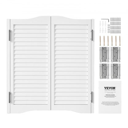 Svängbara cafédörrar, välvda innerdörrar för salong 91,4 x 91,4 cm, dubbelverkande tillverkade av furu, med gångjärn och beslag, enkel att installera, för hall, kök, bar, pub, entré, vit