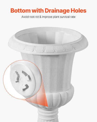 Plastic Urn Planters, 25 x 42 cm, 2 Pack White Classic Flower Pots Front Porch Planters, Indoor & Outdoor Vase for Wedding, Party, Event, Home, Stage, Garden, Balcony, Patio Decoration