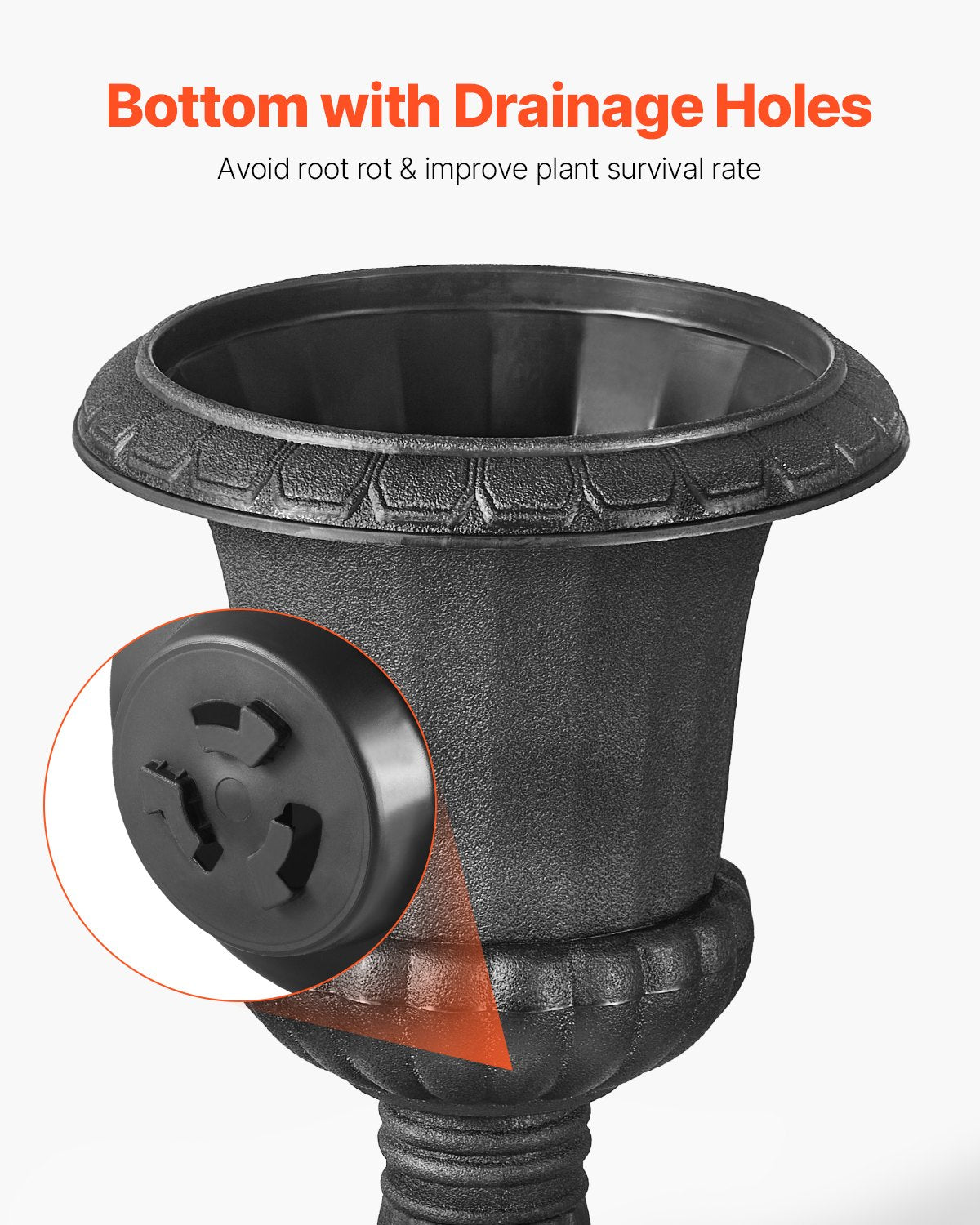 Plastic Urn Planters, 25 x 42 cm, 2 Pack Black Classic Flower Pots Front Porch Planters, Indoor & Outdoor Vase for Wedding, Party, Event, Home, Stage, Garden, Balcony, Patio Decoration
