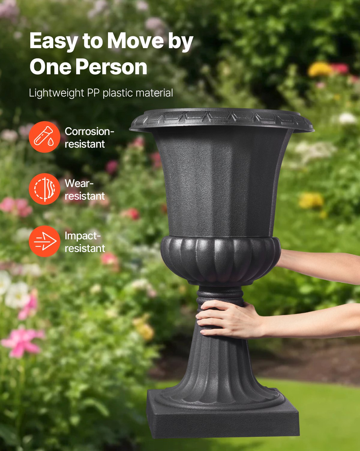 Plasturnplanter, 40 x 67 cm, 2-pack svarta klassiska blomkrukor för veranda, inomhus- och utomhusvas för bröllop, fest, evenemang, hem, scen, trädgård, balkong, uteplatsdekoration